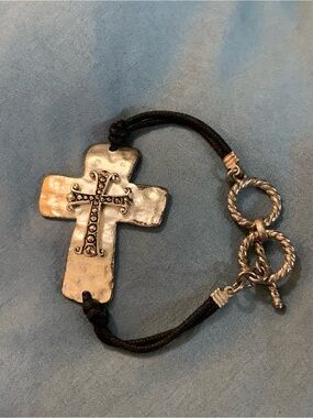 Silver Cross Cord Bracelet with Toggle Clasp